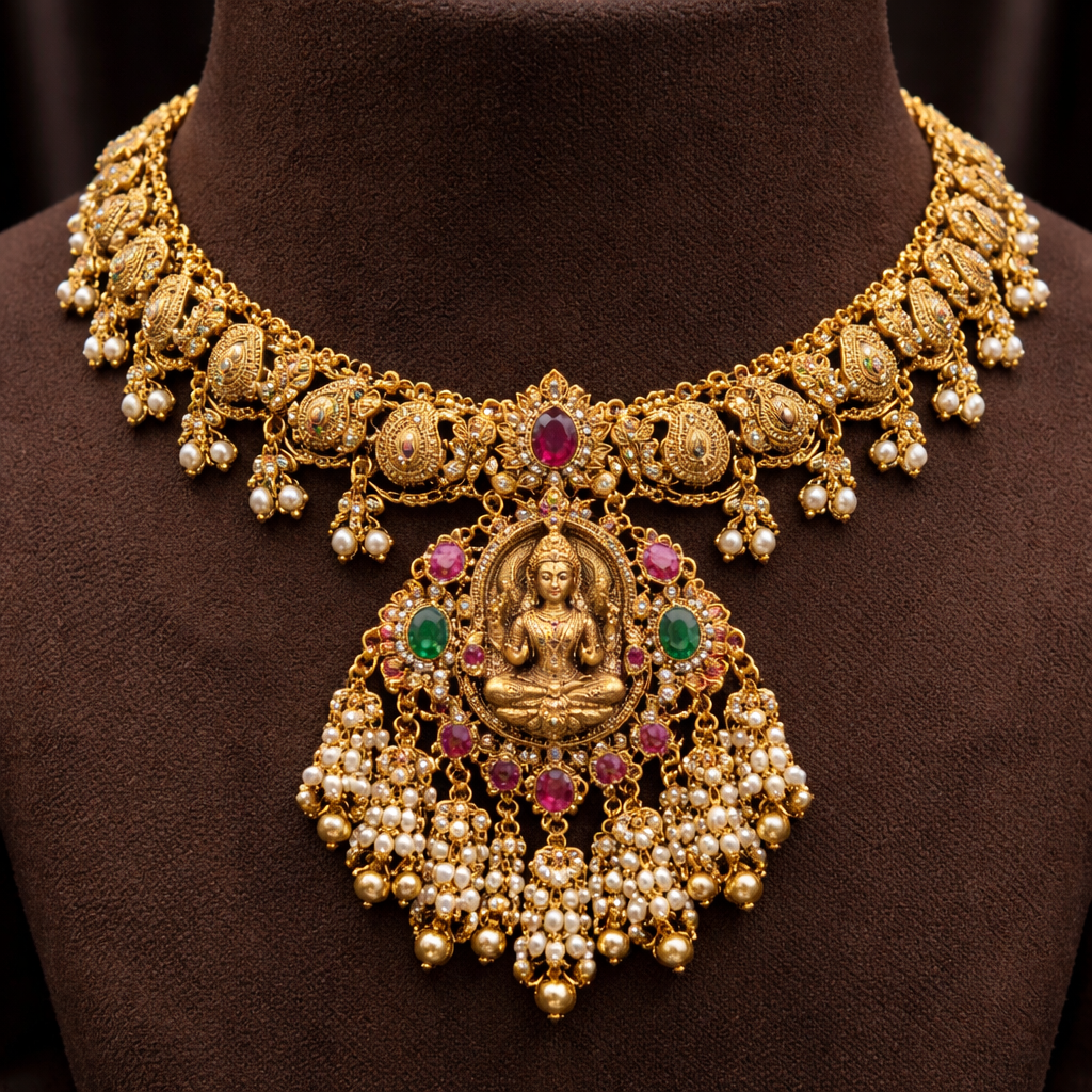 Short necklace: have good modern touch traditional design around the chain and for the pendant have it little big in size with gutta pusalu