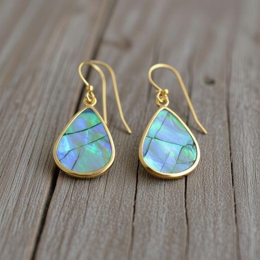 Серьги золотые в виде бирюзового с переливами половины крыла бабочки из перламутра 