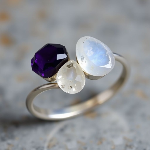 Create silver adjustable ring design, use minimal silver, using 2 raw gemstones 