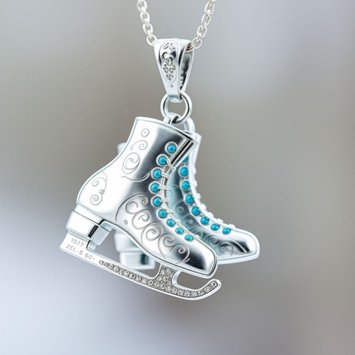Pendant silver with stylized ice figure skating skates. Remove boots and leave only lowest part of skates. Add turquoise