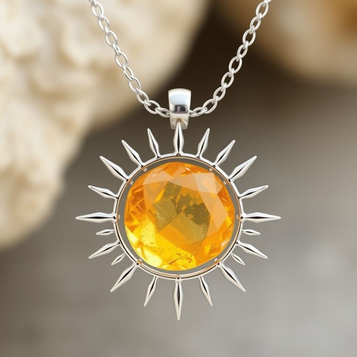 Create a pendant with raw natural gemstone pendant shall look like sun rising. Using minimal silver 