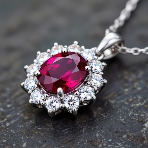 7x5mm oval pigeon blood ruby with 8 marquis cut diamonds each .08ct set in white gold pendant 