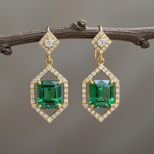 Green sapphire dangle earrings with diamond 