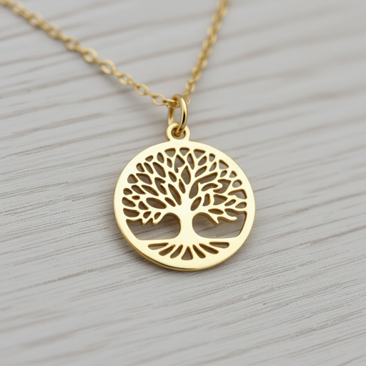 Золотой кулон с изображением дерева узоры с завитками