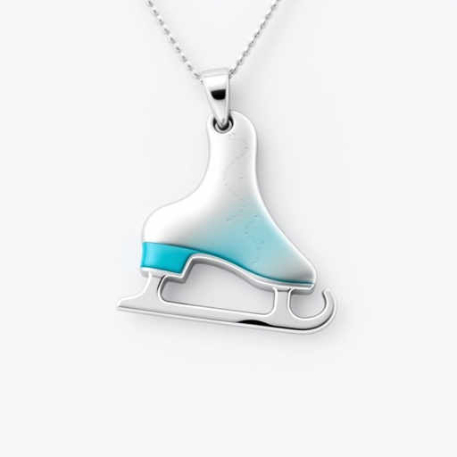 Silver Pendant shape one ice skate with turquoise stripe inside the low thin part blade