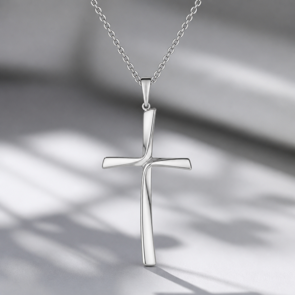 A minimalist women's pendant made of silver suitable for daily wear. An extraordinary excellent beautiful delicate and elegant, super modern Cross.
photorealistic jewelry design, A minimalist women's pendant made of silver suitable for daily wear. An extraordinary excellent beautiful delicate and elegant, super modern Cross., minimalist style, just the design no text