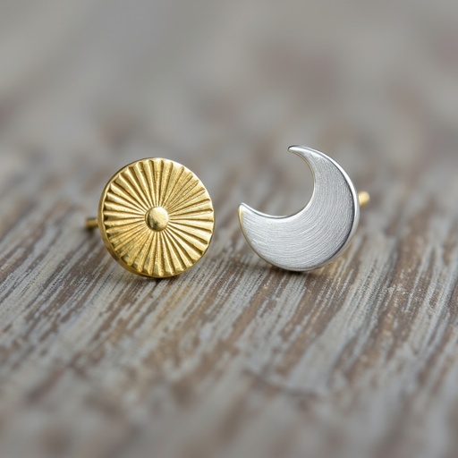 Золотые серьги полукруг половинка горящего солнца мятое неровное золото лучи волнистые другая половинка круга серебряная 