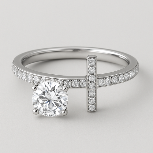 Pave T bar ring with 1 carat diamond on one side disconnected
