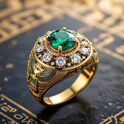 Anillo con Central de esmeralda redonda con 6 diamantes al rededor en oro amarillo 