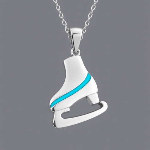 Silver Pendant shape one ice skate with turquoise stripe inside the low thin part blade
