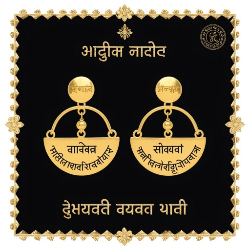 Серьги золотые в форме тонкого изящного полумесяца, полукруг как продолжение застежки, на полукруге надписи мантрами на санскрите