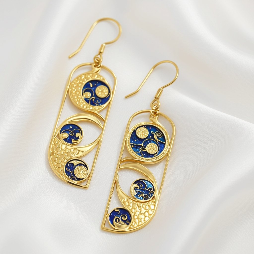 Серьги в золоте без камней фазы луны длинные серьги плавные формы