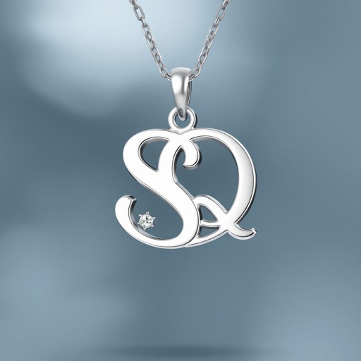 silver necklace with the pendant in conjoined letters SQ with white  stones. Make it cute and simple 