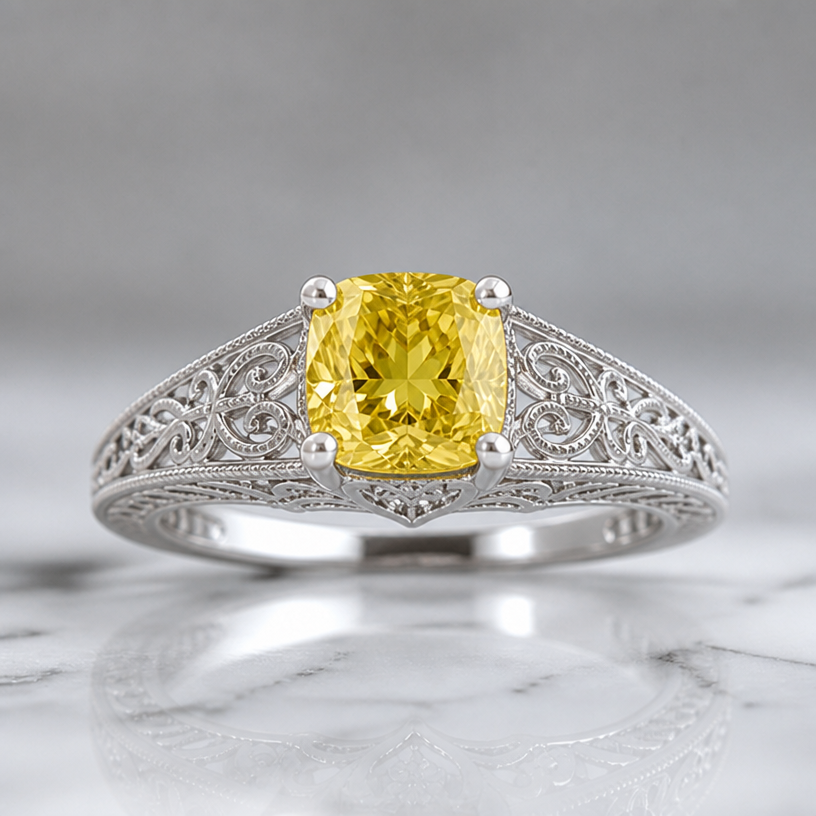 Remove the clear diamond altogether and center the yellow
edit the attached jewelry design with these instructions: Remove the clear diamond altogether and center the yellow. keep it photorealistic, just the design no text
