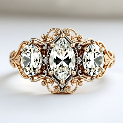 3 stone ring , 2 oval 4ct. Stone, 1 pear shape diamond 