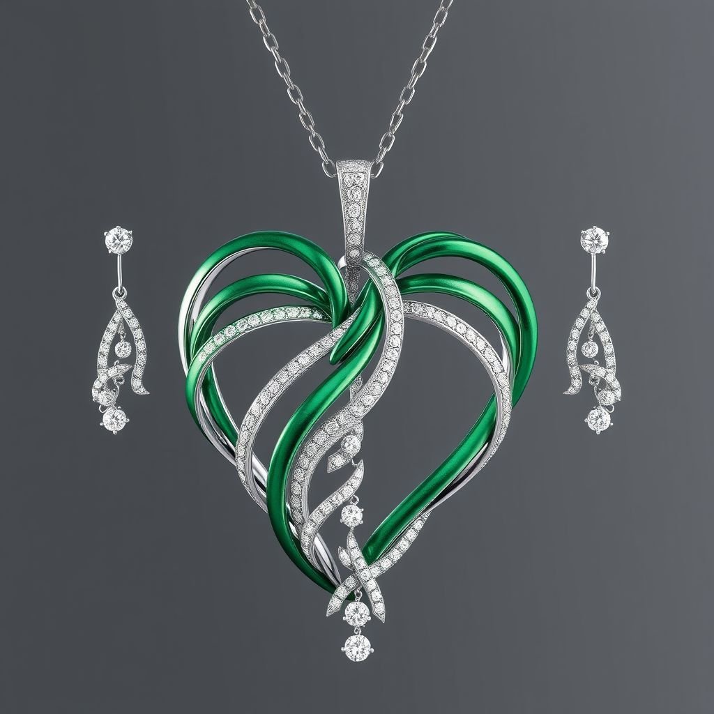 Diamond heart shape green and white jewelry of abstract way and shape
