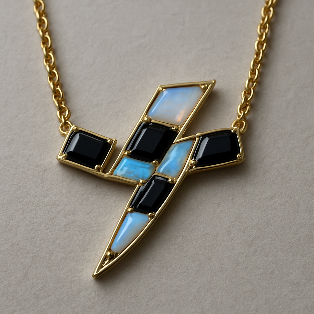 Opalite and onyx lightening bolt collar