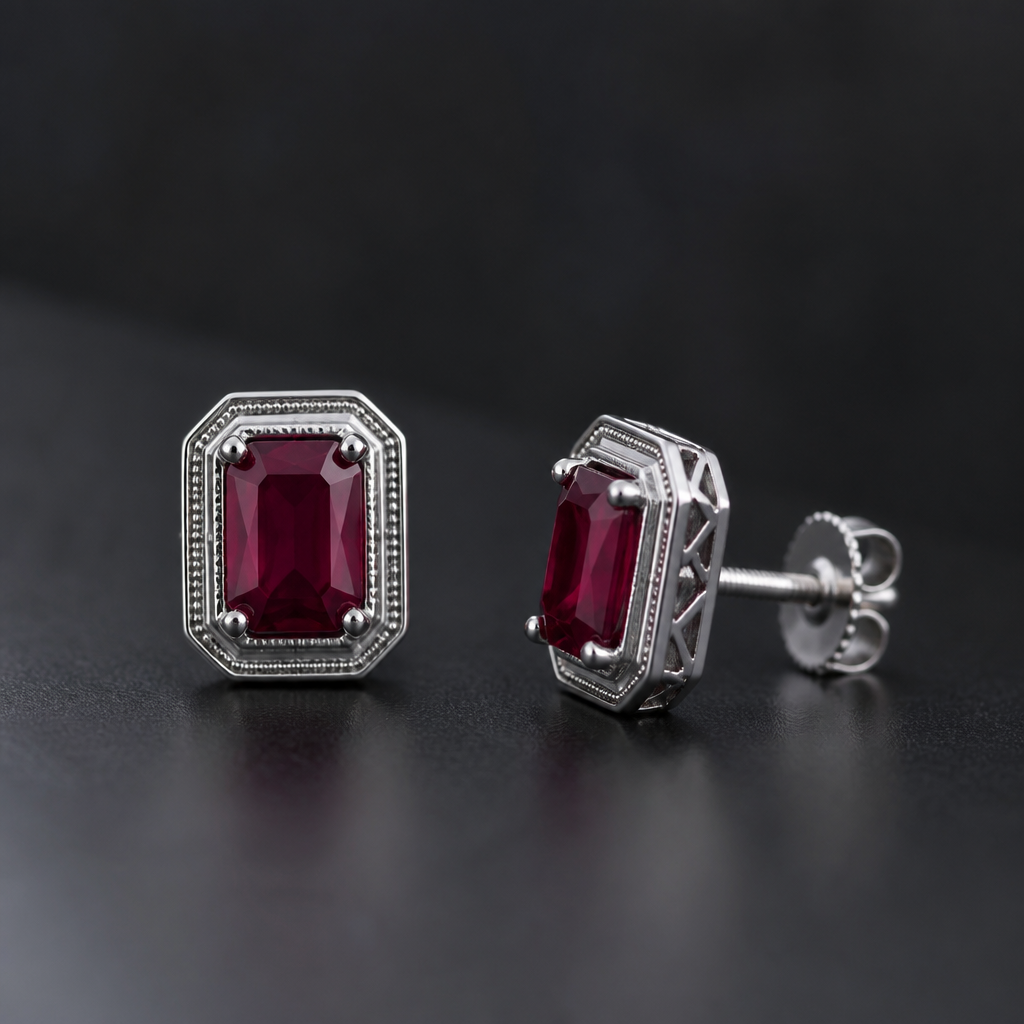 A luxury men's earrings made of silver with ruby stones suitable for formal. thhu
photorealistic jewelry design, A luxury men's earrings made of silver with ruby stones suitable for formal. thhu, luxury style, just the design no text