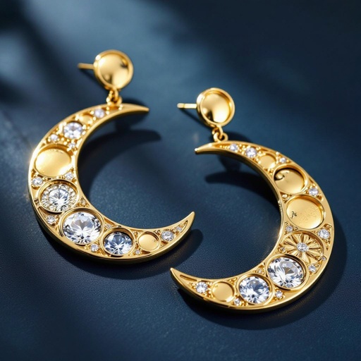 Серьги только в золотом цвете без камней фазы луны длинные серьги плавные формы