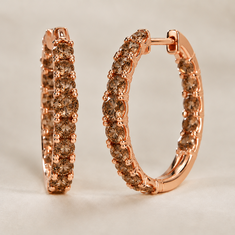 Make 1 stone in each earring 3.2 mm, the rest 2mm.
edit the attached jewelry design with these instructions: Make 1 stone in each earring 3.2 mm, the rest 2mm.. keep it photorealistic, just the design no text