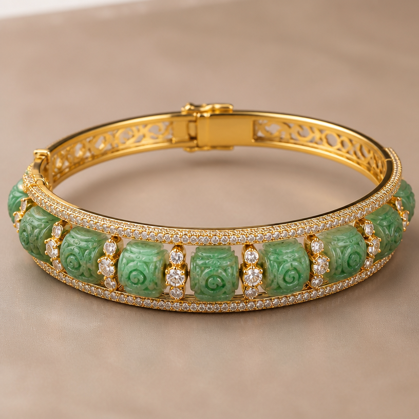 A bangle women's bracelet with diamond stones suitable for daily wear, detailed and decorative, moderately ornate. Use 12 tablets.
using the attached image as a visual reference, create A bangle women's bracelet with diamond stones suitable for daily wear, detailed and decorative, moderately ornate. Use 12 tablets.. photorealistic, just the design no text