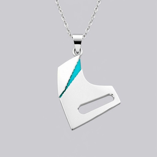 Silver Pendant shape one ice skate with turquoise stripe inside the low thin part blade