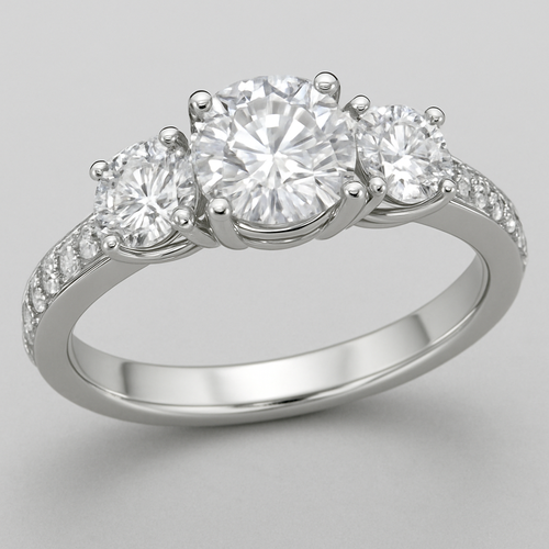 Elegant platinum 4 carat tw 3 stone ring pave band