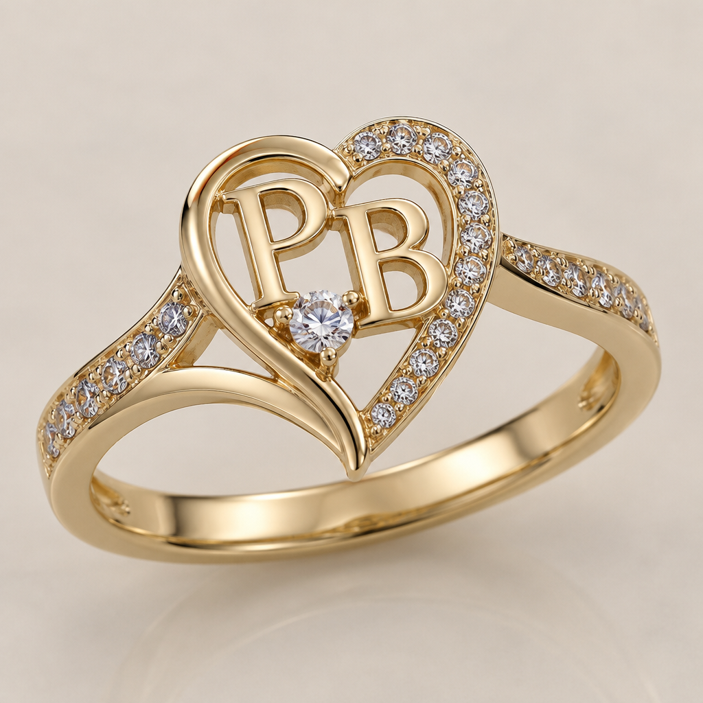 A women's ring. P B IN HEART SHAPE pendent
photorealistic jewelry design, A women's ring. P B IN HEART SHAPE pendent, modern style, just the design no text