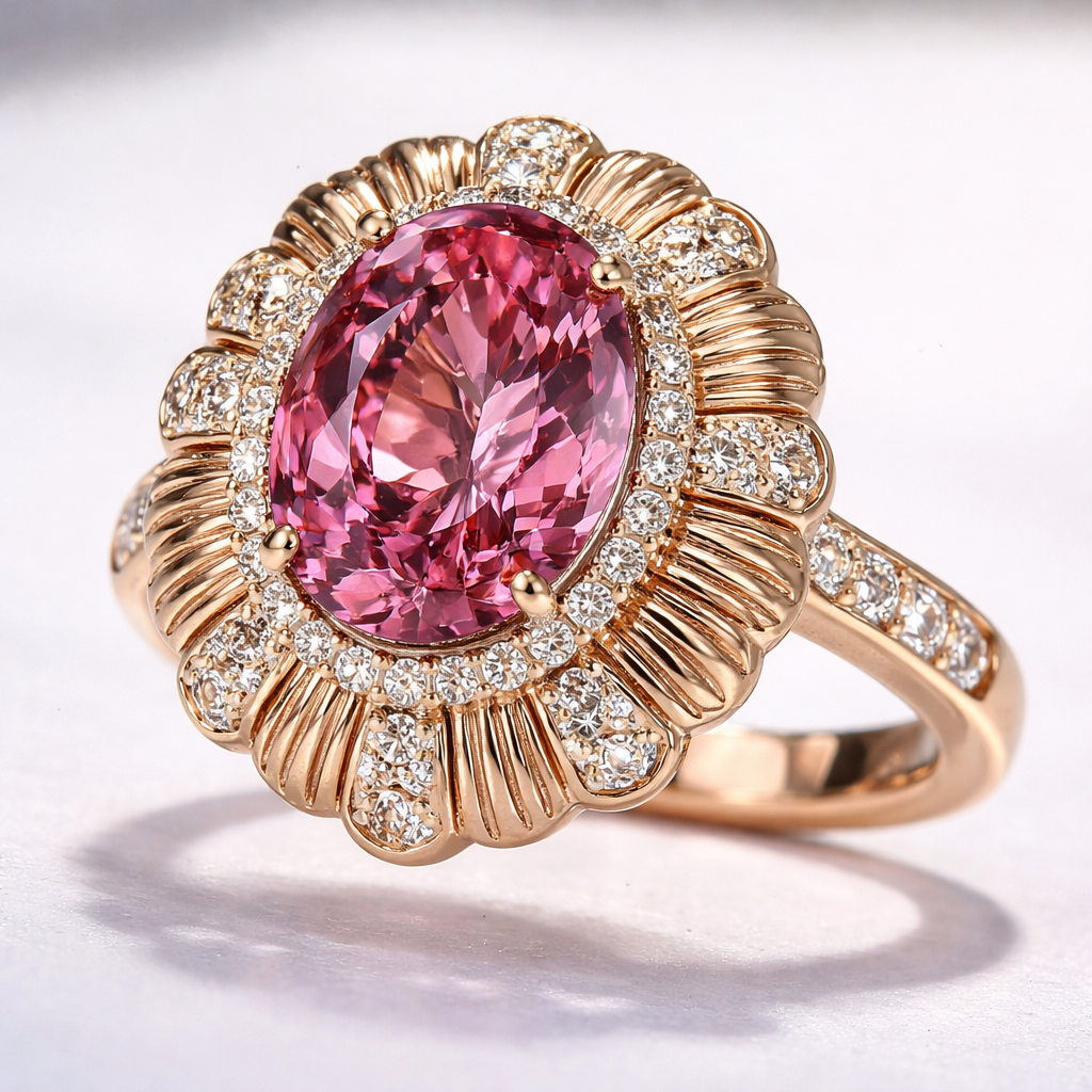 Fluted Pink Tourmaline Ring