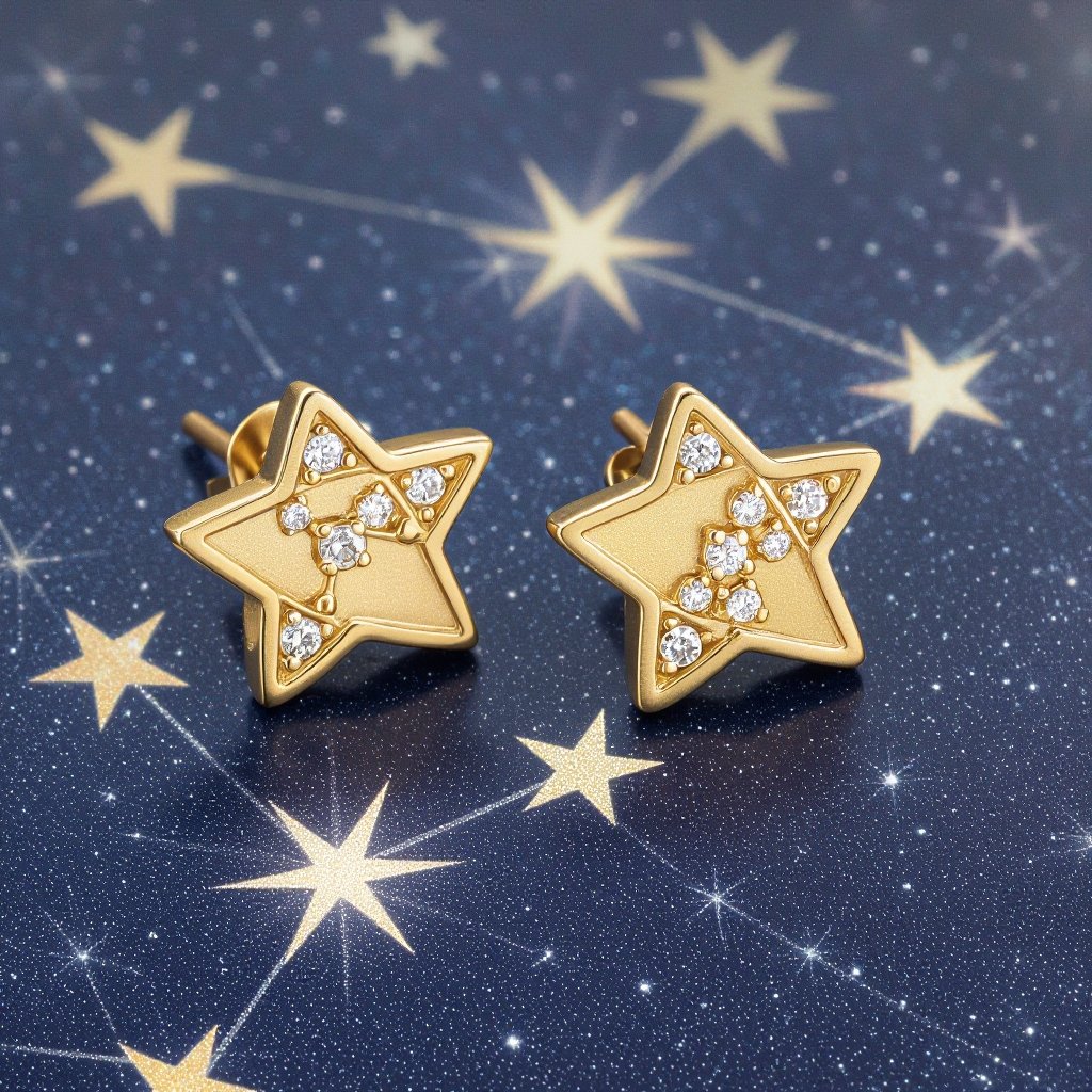 Небольшие золотые матовые серьги в виде созвездия
