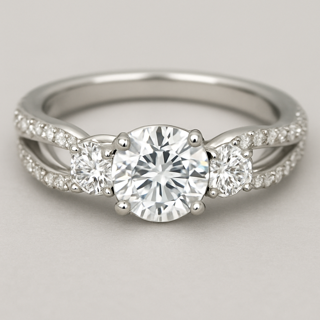 Elegant platinum 4 carat tw 3 stone ring pave twisted double band