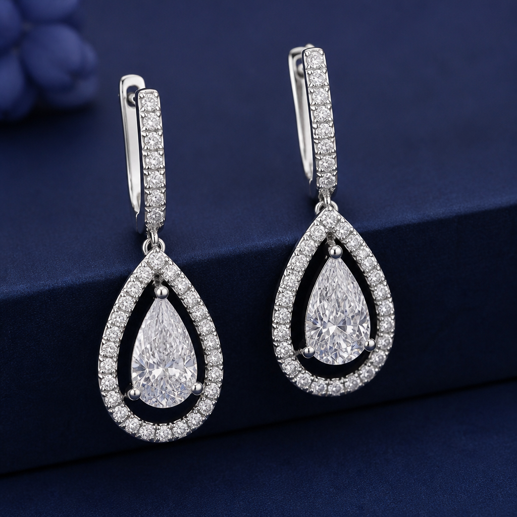 A diamond women's earrings made of silver with diamond stones suitable for formal
photorealistic jewelry design, A diamond women's earrings made of silver with diamond stones suitable for formal, diamond style, just the design no text