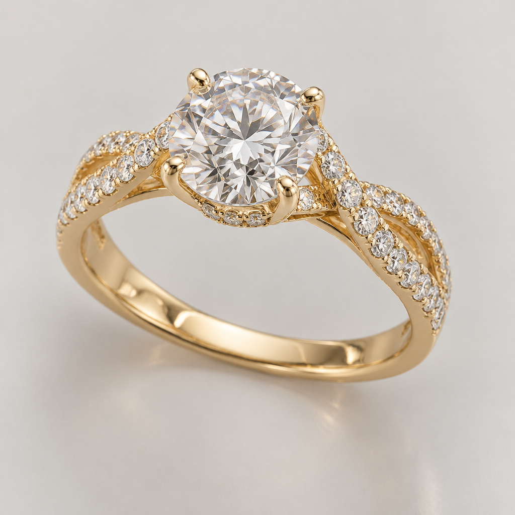 A diamond women's ring made of gold with diamond stones suitable for engagement
photorealistic jewelry design, A diamond women's ring made of gold with diamond stones suitable for engagement, diamond style, just the design no text