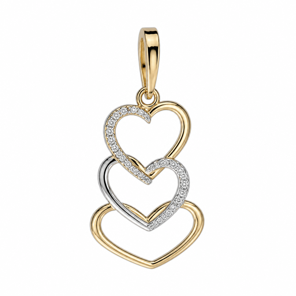 A women's pendant. tres corazónes
photorealistic jewelry design, A women's pendant. tres corazónes, modern style, just the design no text