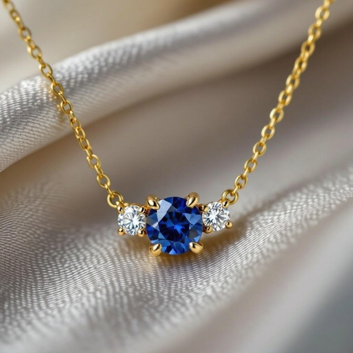 A gold necklace with a sapphire and a diamond that rappresent the fight against self harm 