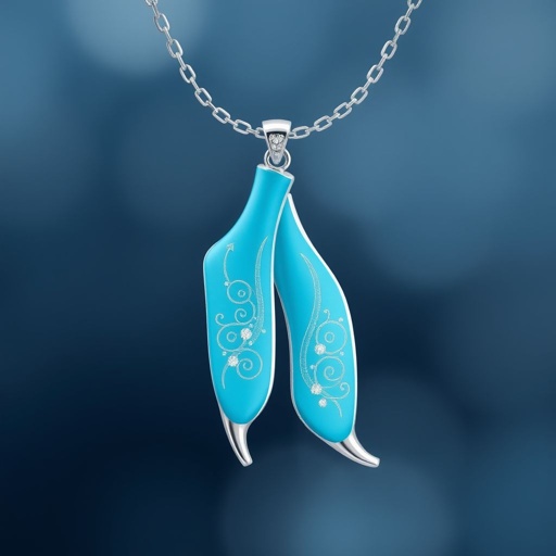 Silver pendant in the shape of turquoise figure skating blades without boots