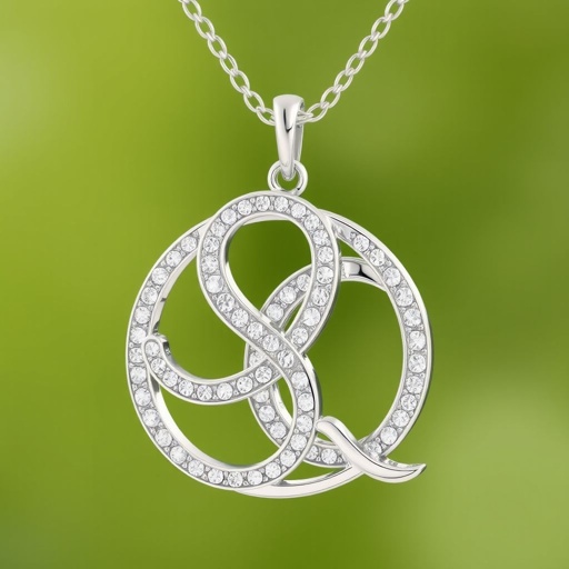 silver necklace with the pendant in conjoined letters SQ with white  stones. Make it cute and simple 