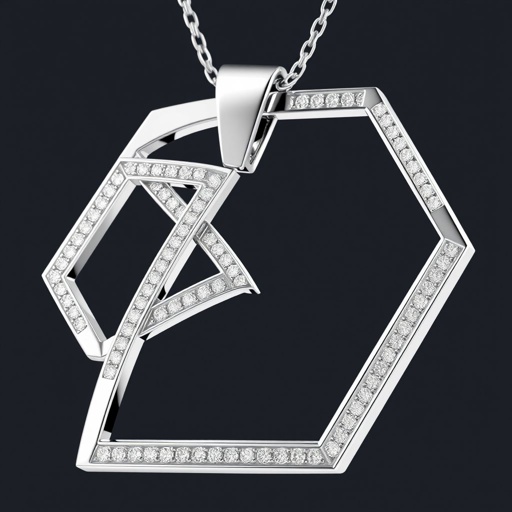 Geomatric pendant of white gold with white diamonds 