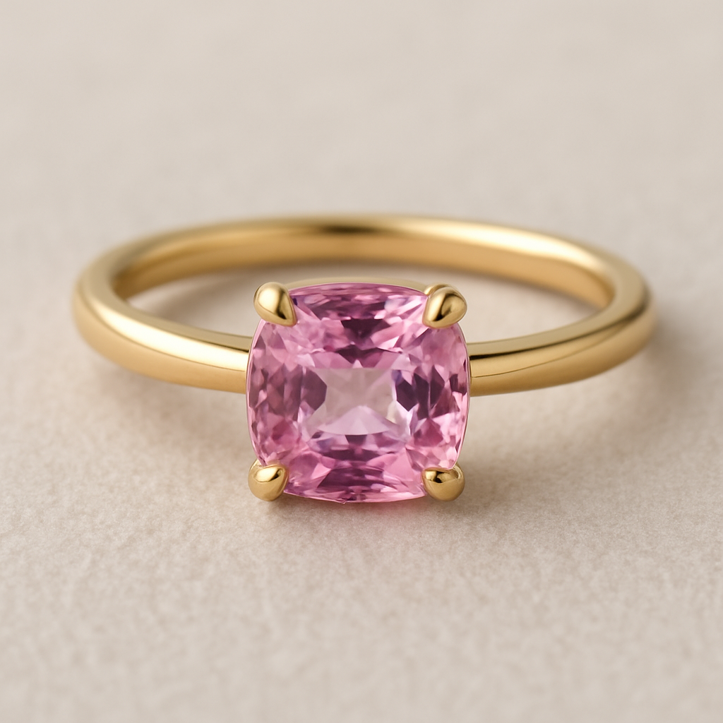 Cushion cut Small Pink sapphire ring 