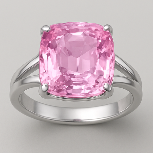 Make the rings dress have silver bands and baby pink saphire