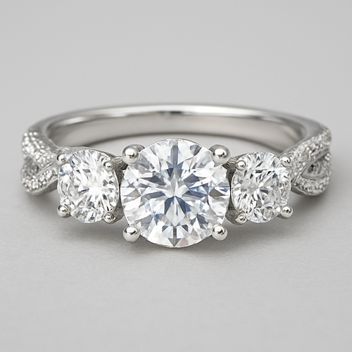 3 stone round 4 carat with double twisted pave band 