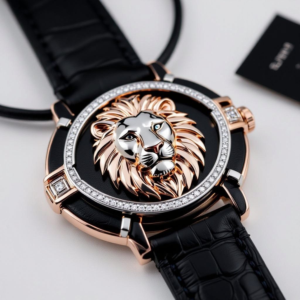 Geomatric leather of rose abd ehite gold lion pendant set of the collection of voulume and structure shapes