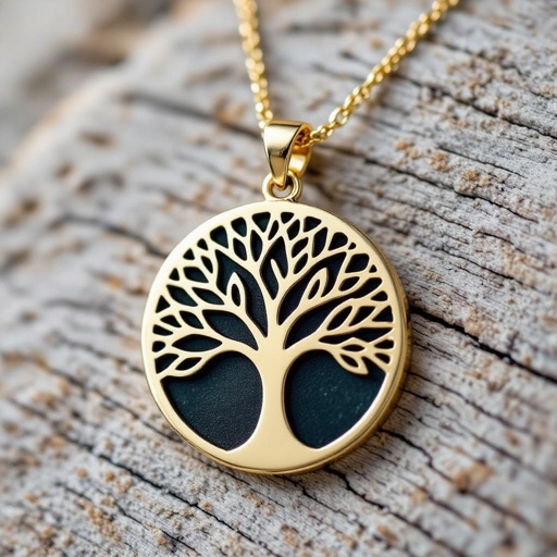 Золотой кулон с изображением дерева узоры с завитками