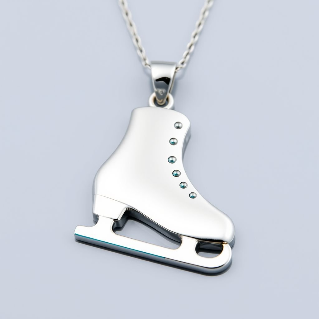 Silver Pendant shape one ice skate with turquoise stripe inside the low thin part blade 