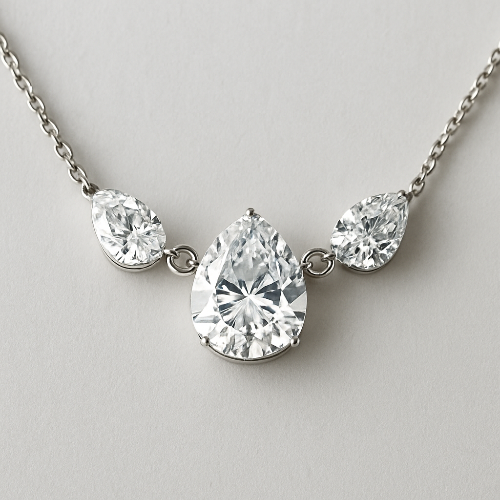 ביקשתי רק 7 קראט באמצע ובשני הצדדים למעלה יותר 2 קראט בכל צד שוכב לצד יהלומי טיפה בשרשרת מולחמים יותר למעלה  בלי באזל ושהיהלומיפ בצדדים שוכבים לצד    