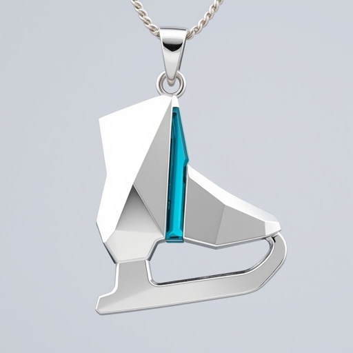 Silver Pendant shape one ice skate with turquoise stripe inside the low thin part blade