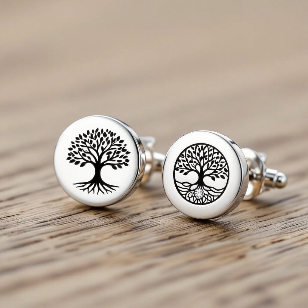 Пуссеты винтовой замок круглый символ цветка жизни с маленьким фианитом по центру