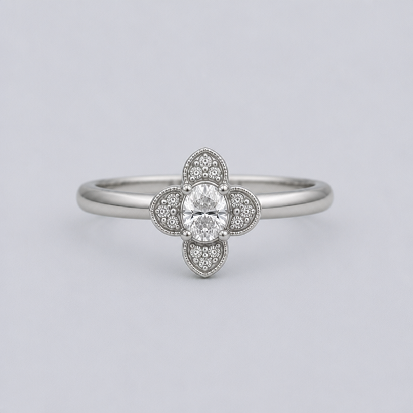 Make petals smaller and more halo style
edit the attached jewelry design with these instructions: Make petals smaller and more halo style. keep it photorealistic, just the design no text