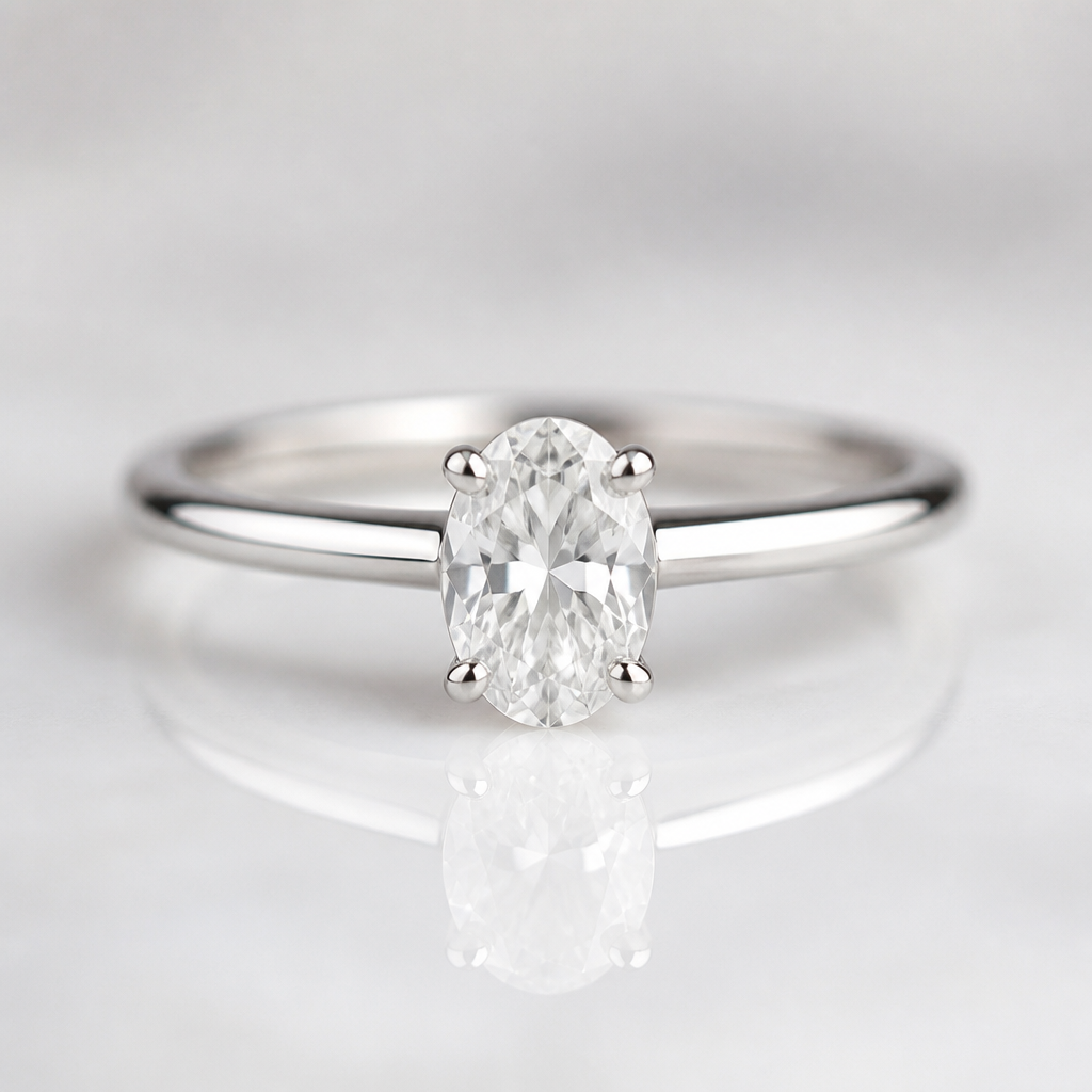A bespoke/custom women's ring made of white gold with diamond stones suitable for wedding, ultra-minimalist, very simple and clean, understated, no embellishments. A 0.70-carat oval diamond is used as the center stone.
photorealistic jewelry design, A bespoke/custom women's ring made of white gold with diamond stones suitable for wedding, ultra-minimalist, very simple and clean, understated, no embellishments. A 0.70-carat oval diamond is used as the center stone., bespoke_custom style, just the design no text