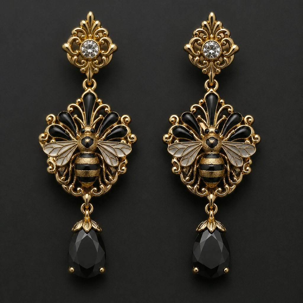 Dangle earrings bumblebee
photorealistic jewelry design, Dangle earrings bumblebee , victorian style, just the design no text